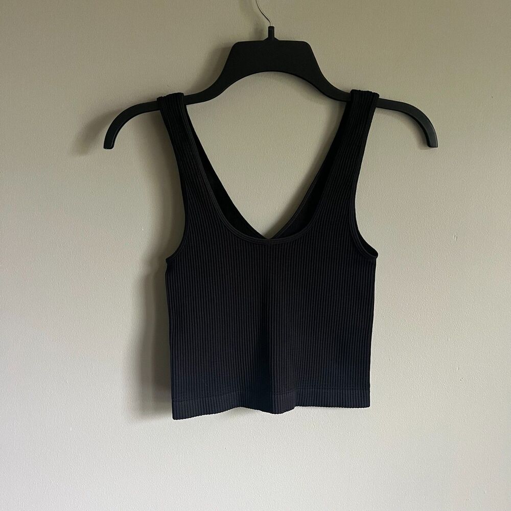 Nikibiki Ribbed V-neck Crop Top Seamless Brami Tank One Size Black